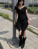 Flan Unbalanced Tiered Lace Skirt