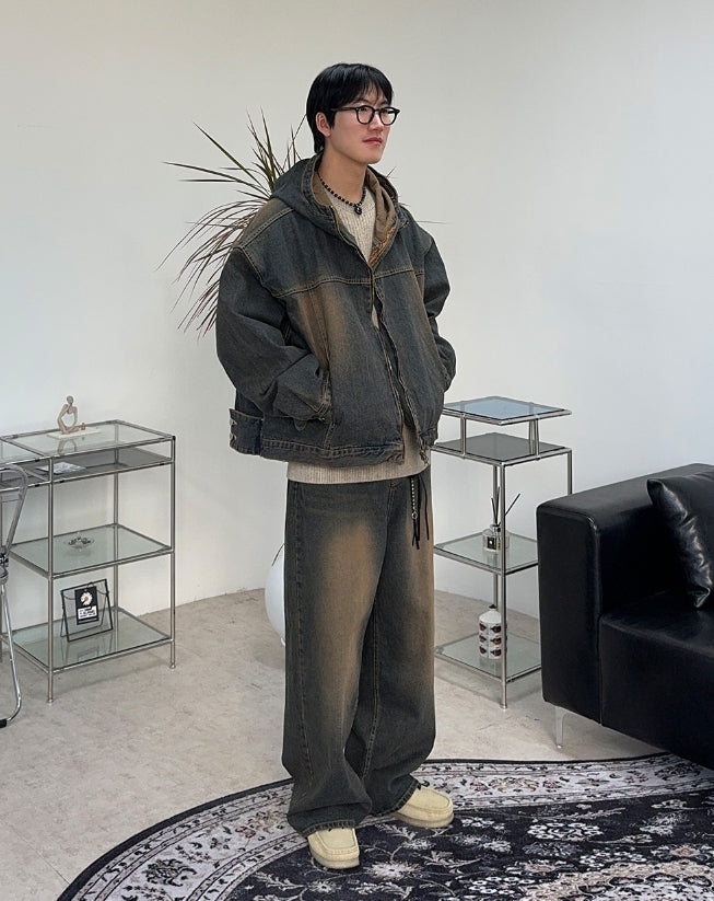 【SATIIIZ】Decan Over Washing Denim Hooded Jacket SATIIIZ (サティーズ) - デカンオーバーウォッシュ加工デニム