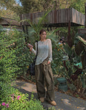 Poten Washing Balloon Pintuck Wide Pants