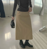 Solid Cotton H-Line Back Slit Long Skirt