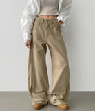 Hem Snap Cut Pin Tuck Adjust Wide Balloon Cotton Pants