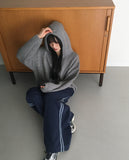 Chalk thick wool avant fit bokashi cable hood knit zip-up