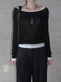 Wool 30% Boat Neck See-Through T-Shirt