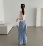 Light Blue Loose Hip Fit Wide Denim Pants