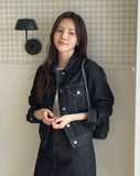 [Non-Fade] Olivew Collar Denim Short Jacket