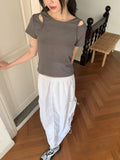 Picto Layered Shoulder Slit Short Sleeve T-Shirt