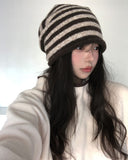 Striped Back Strap Wool Beanie