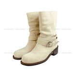 Real suede belt middle boots