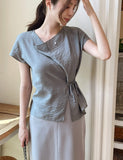 Cellon Drape Cap Sleeve Blouse