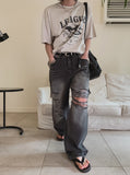 Portina Damage Wide Denim Pants