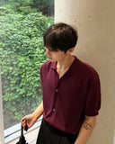 Linen collar short sleeve cardigan