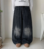 [unisex] Kaif Rivet Cut Washing Wide Denim Pants