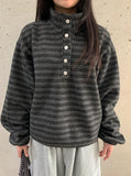 Petans Brushed High Neck Stripe Fleece Sweatshirt