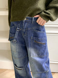 Radi Unique Zipper Pocket Long Wide Denim Pants