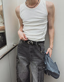 Fringe side line muscle fit ribbed sleeveless
