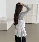 Layered Frill See-through Ribbon A-line Strap Sleeveless