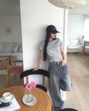 Tinta heart printing wide denim pants