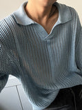 Open collar mesh knit