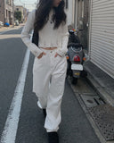 Snuggle White Cotton Wide Pants