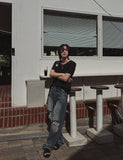 Depot damage embossed wide denim
