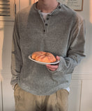 Dense Velour Henley Neck Long Sleeve T-Shirt