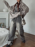 Stopper Washing Wide Cargo Denim Pants
