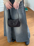 Lazer cut patch maxi denim long skirt