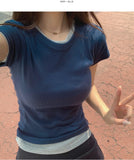 Slim Fit Plain Layered Slender Short Sleeve T-shirt