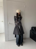 Sisson Check Scarf Off-Shoulder Long Sleeve Tee