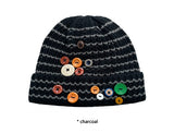 BUTTON STRIPE BEANIE