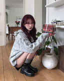 [wool30%] Woods Cable Two-Way Knit Hooded Zip-Up