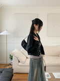 [MADE] Lawson wide collar slim crop crack leather jacket