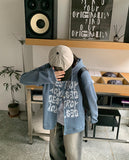 [unisex] Uke Two Way Lettering Ribbed Hood Zip-Up