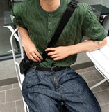 Cable knit short sleeve henry neck ver