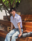 Minimal One-Pocket Roll-Up Short-Sleeve Shirt