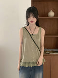 Pohi Vintage Lace Wood Button Sleeveless