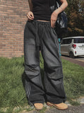 Moshu track line string denim pants