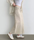 H-line Loose Back Slit Cotton Long Skirt
