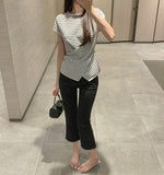 Hem Side Slit Ankle Length Capri Span Cotton Pants