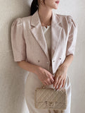 Beilb Linen Puff Collar Check Crop Jacket