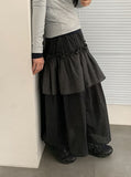 Handad Frill Check Banding Long Skirt