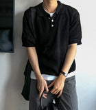 Millet Button Collar Short Sleeve Knit