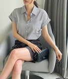 Rudelin Stripe Seersucker Shirring String Shirt