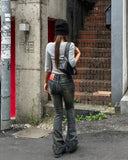 [U-BASIC] Nut Boat Neck Slim Crop Three Quarter Tee