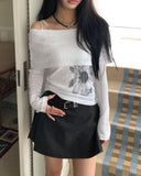 Bell-An Shirring Off-Shoulder Long-Sleeve T-Shirt