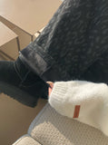 Nancy Henley Neck Button Round Patch Wool Knit