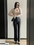 Evette Pearl Tie Puff Blouse