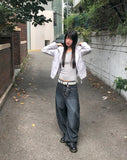 Benyl Stud Balloon Fit Washed Denim Long Pants