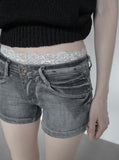 Fade pocket raw denim shorts