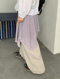 Lunans Stripe Unbalance Shirring Banding Skirt